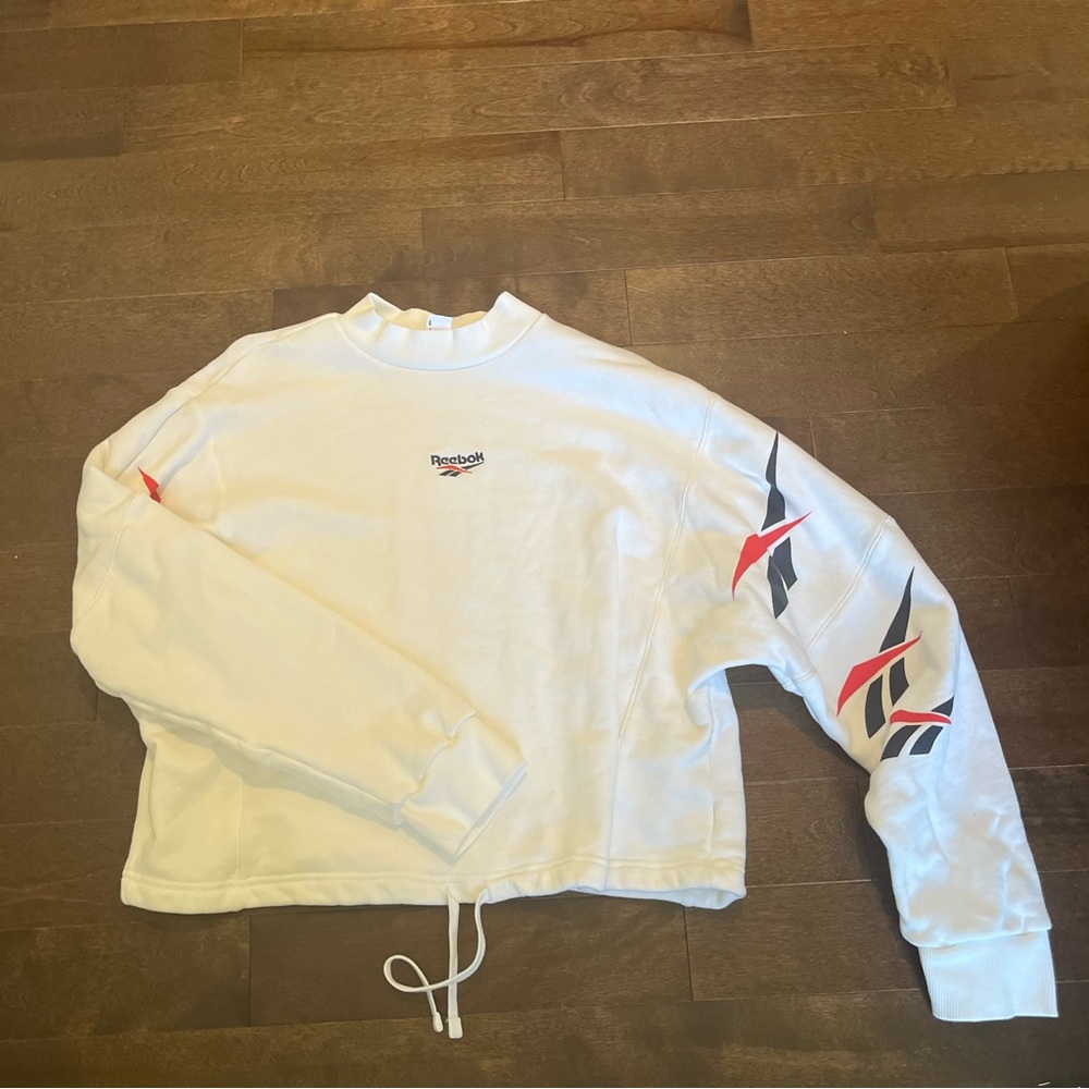 White Cropped Reebok Mock Neck Sweater